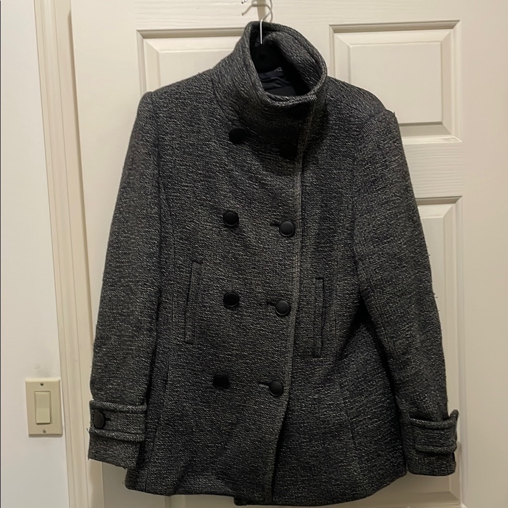 Babaton Stylish dark gray and black wool Double-Breasted Coat (sz L)